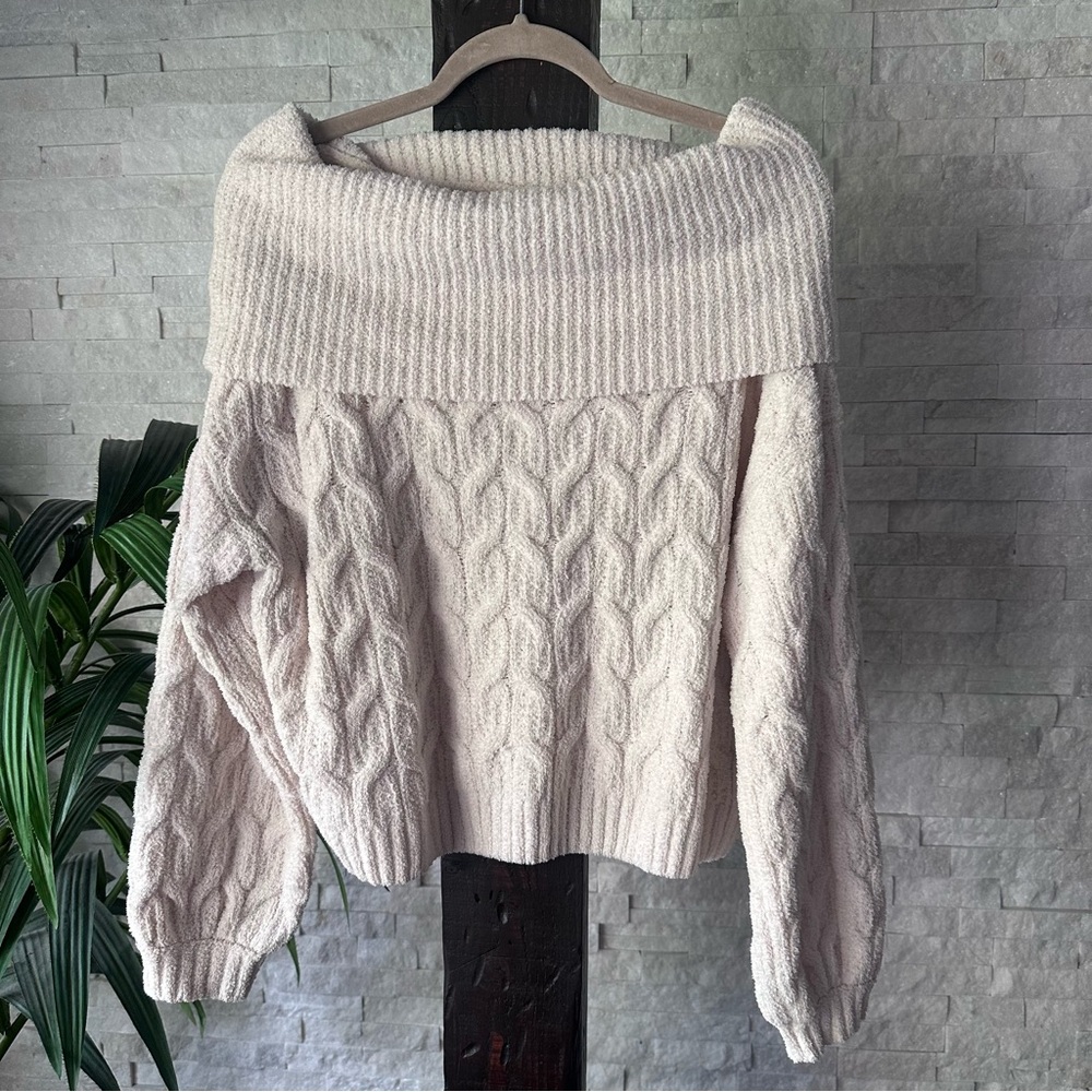 Moon and Madison Cream Off Shoulder Soft Knit Balloon Sleeve Sweater Size M